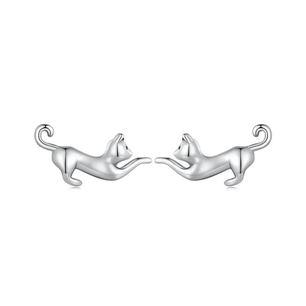 Stretching Kitties -  Sterling Silver Stud Earrings