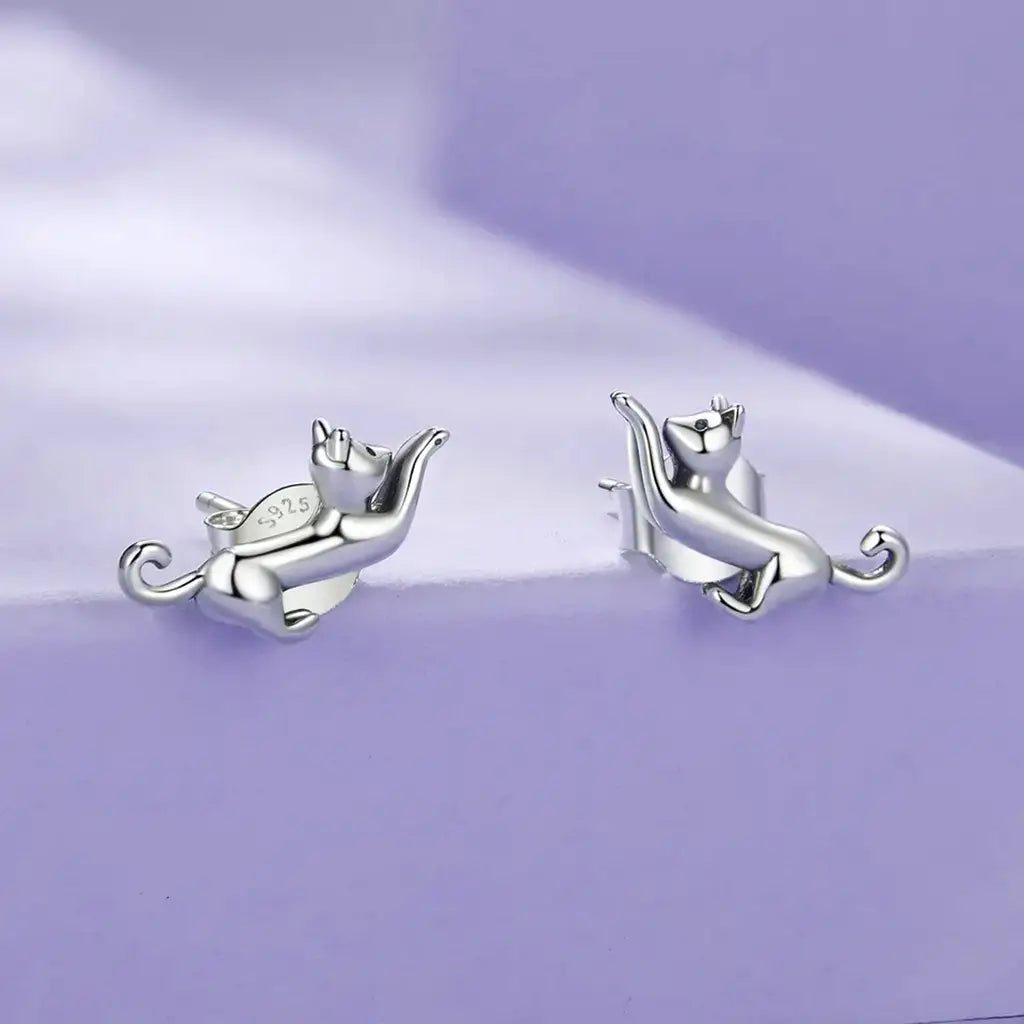 Stretching Kitties -  Sterling Silver Stud Earrings