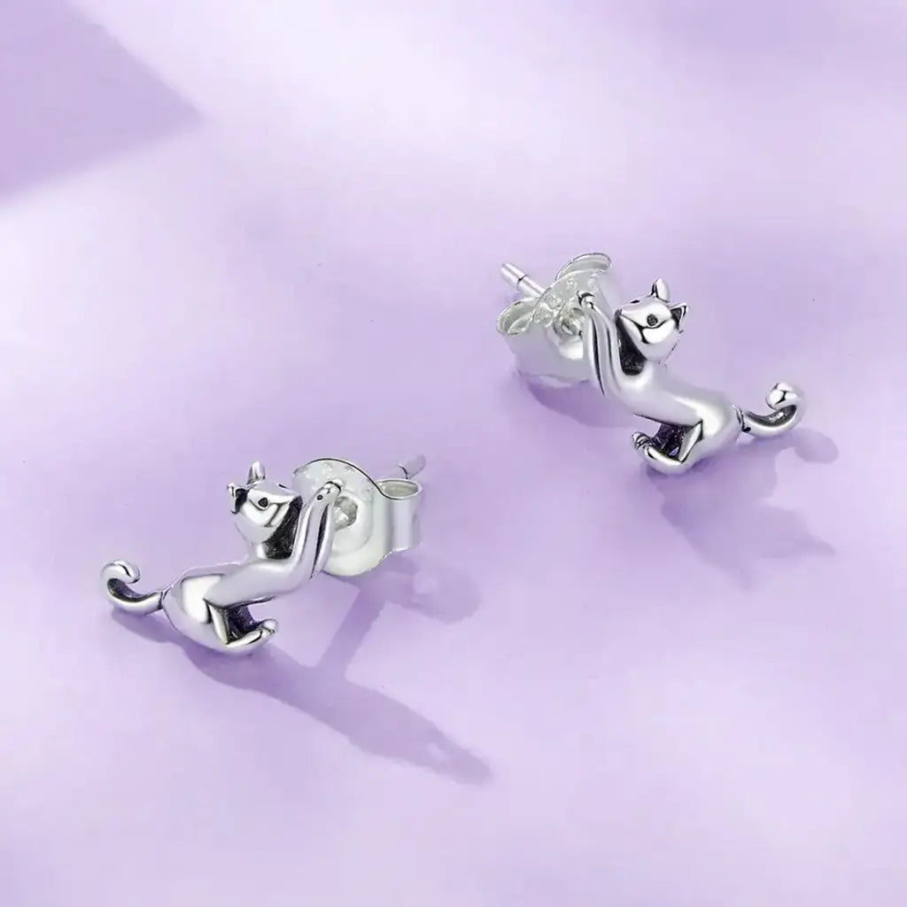 Stretching Kitties -  Sterling Silver Stud Earrings