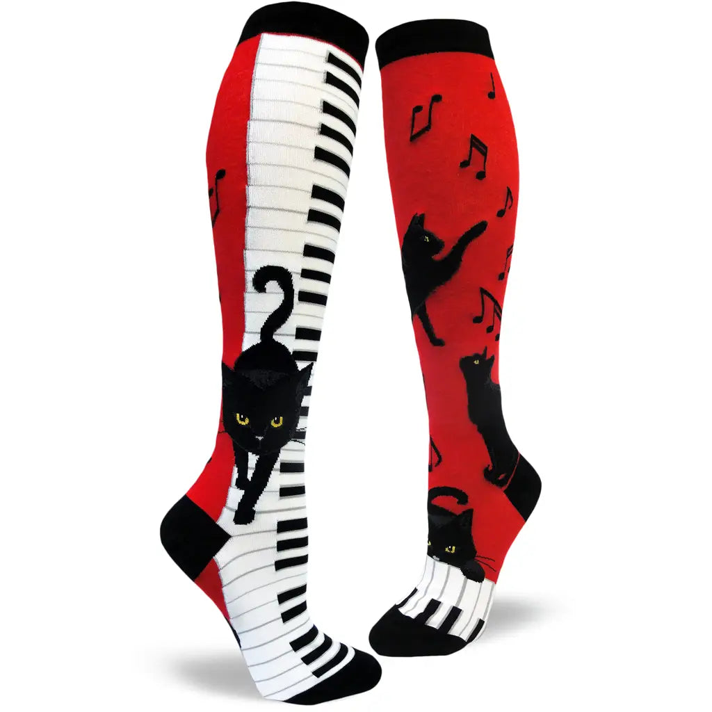 Piano Black Cats - Knee Hight Socks - S/M