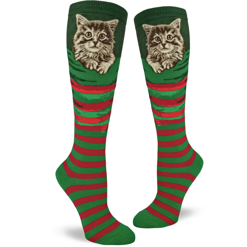 Christmas Kitten - Knee High Socks - S/M