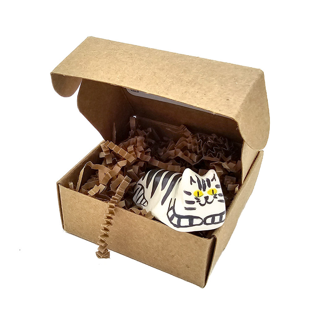 Loaf Black Stripes Box Kitty - Handmade Ceramic Cat Figurine