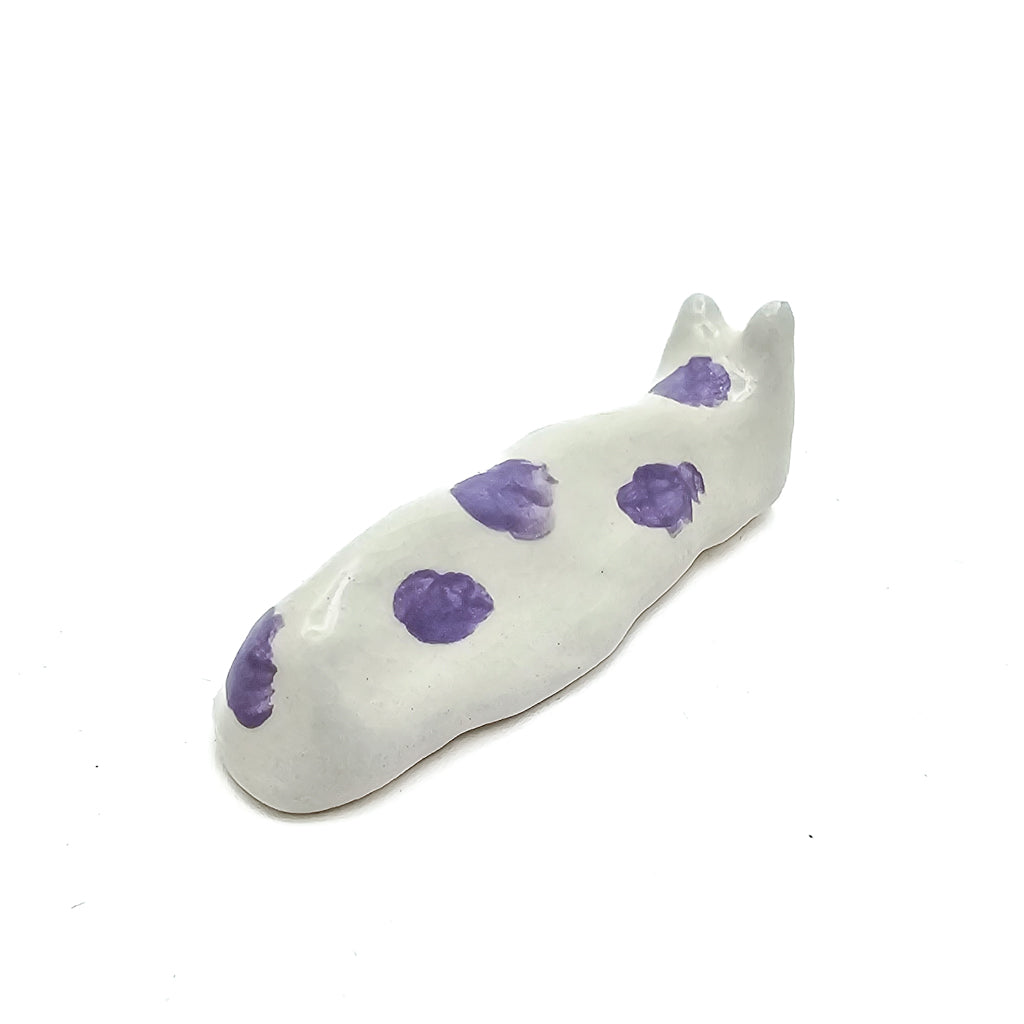 Loaf Purple Spots Box Kitty - Handmade Ceramic Cat Figurine