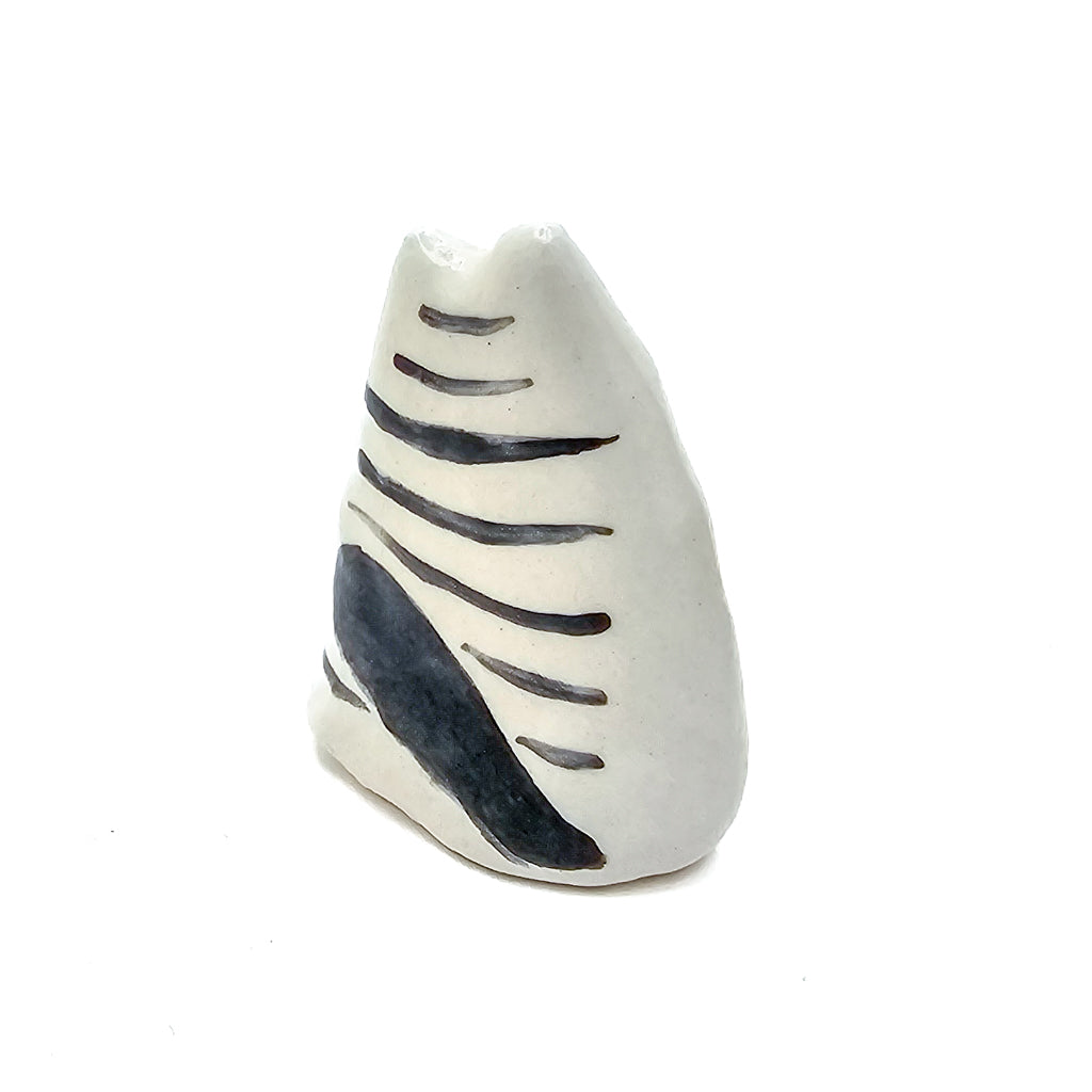 Sitting Black Stripes Box Kitty - Handmade Ceramic Cat Figurine