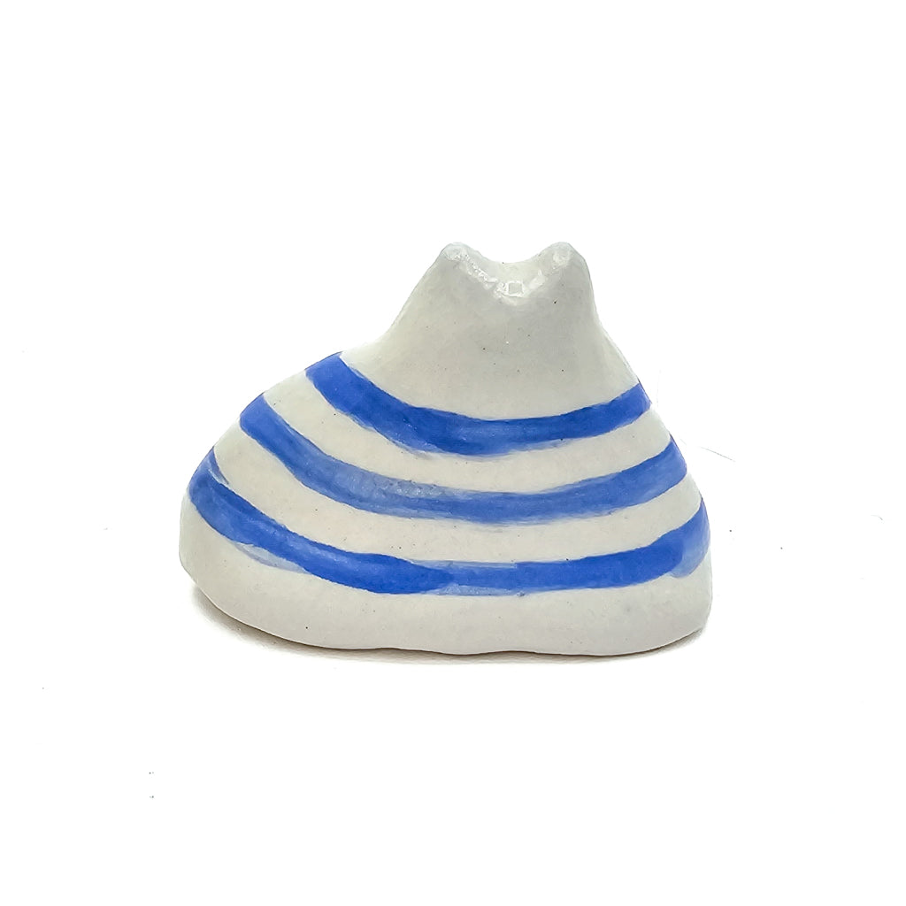 Sitting Blue Stripes Box Kitty - Handmade Ceramic Cat Figurine