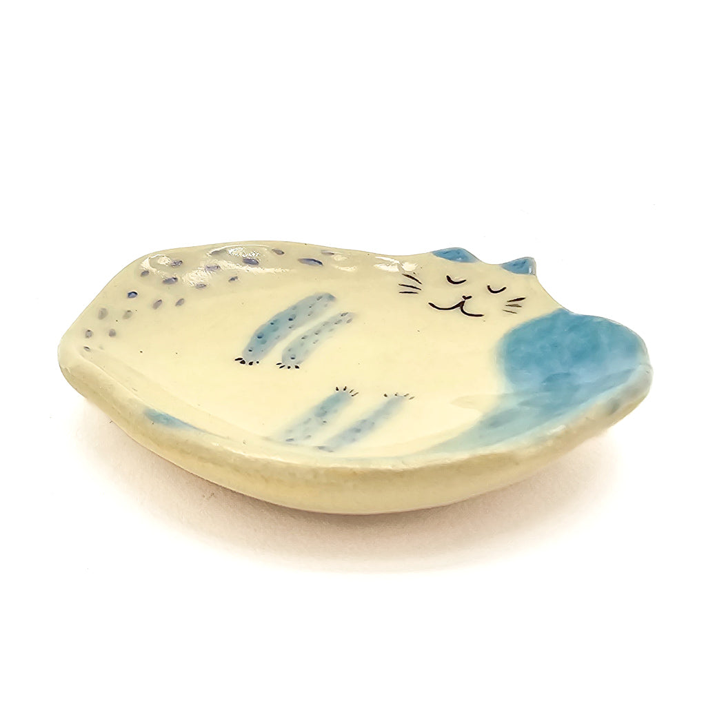 Dreaming Teal Kitty - Handmade Ceramic Mini Plate