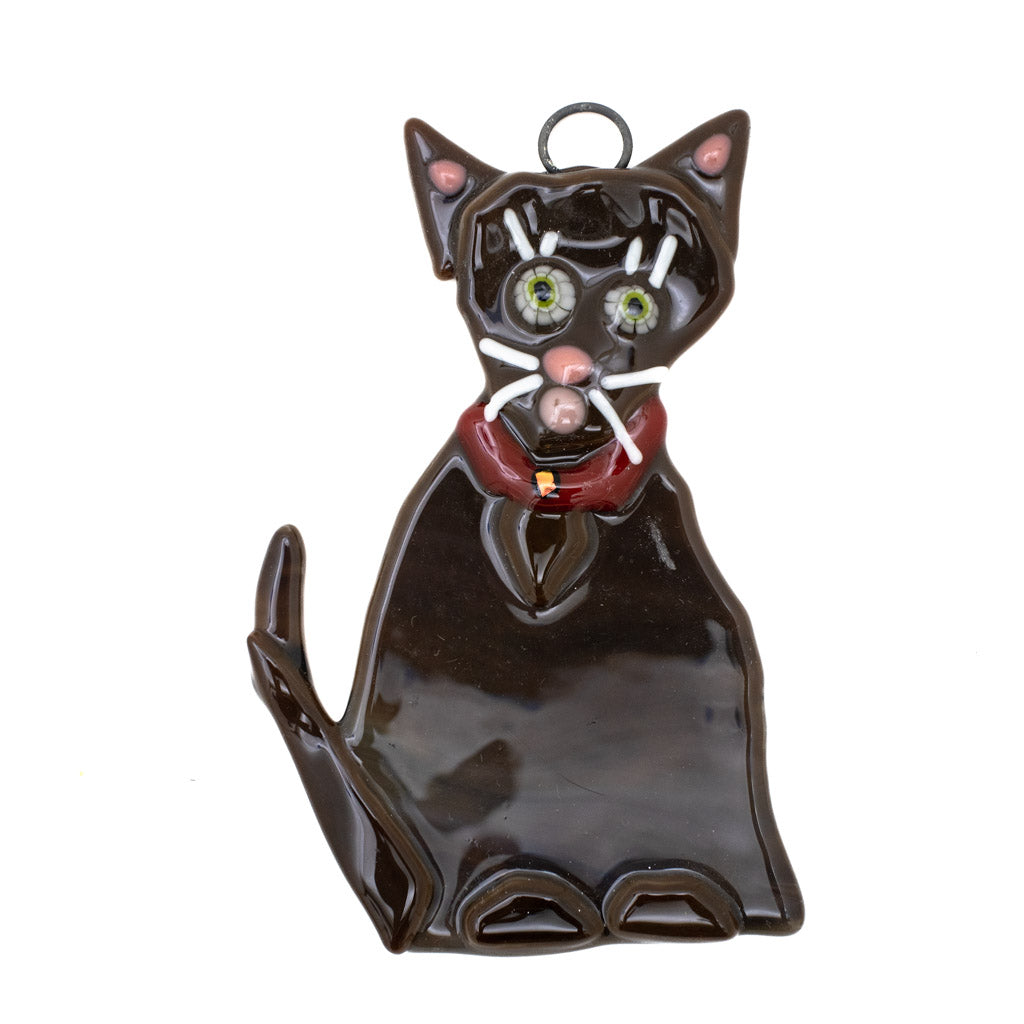 Chocolate Cat - Fuse Glass Ornament