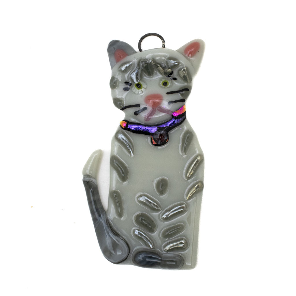 Grey Tabby Cat 1 - Fuse Glass Ornament