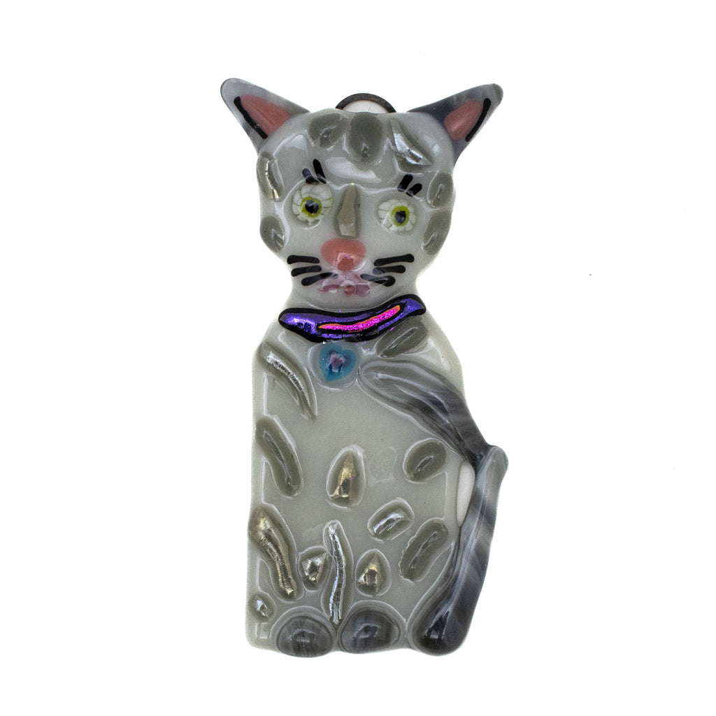 Grey Tabby Cat 2 - Fuse Glass Ornament
