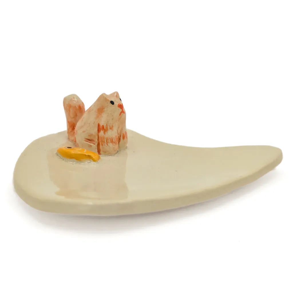 Orange Kitty &amp; Fish - Handmade Ceramic Trinket Plate