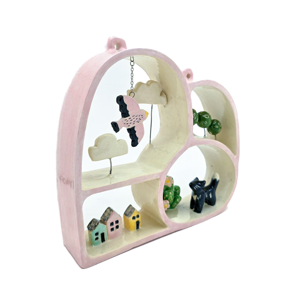 Pink Cat Fairy Land - Handmade Ceramic Wall art