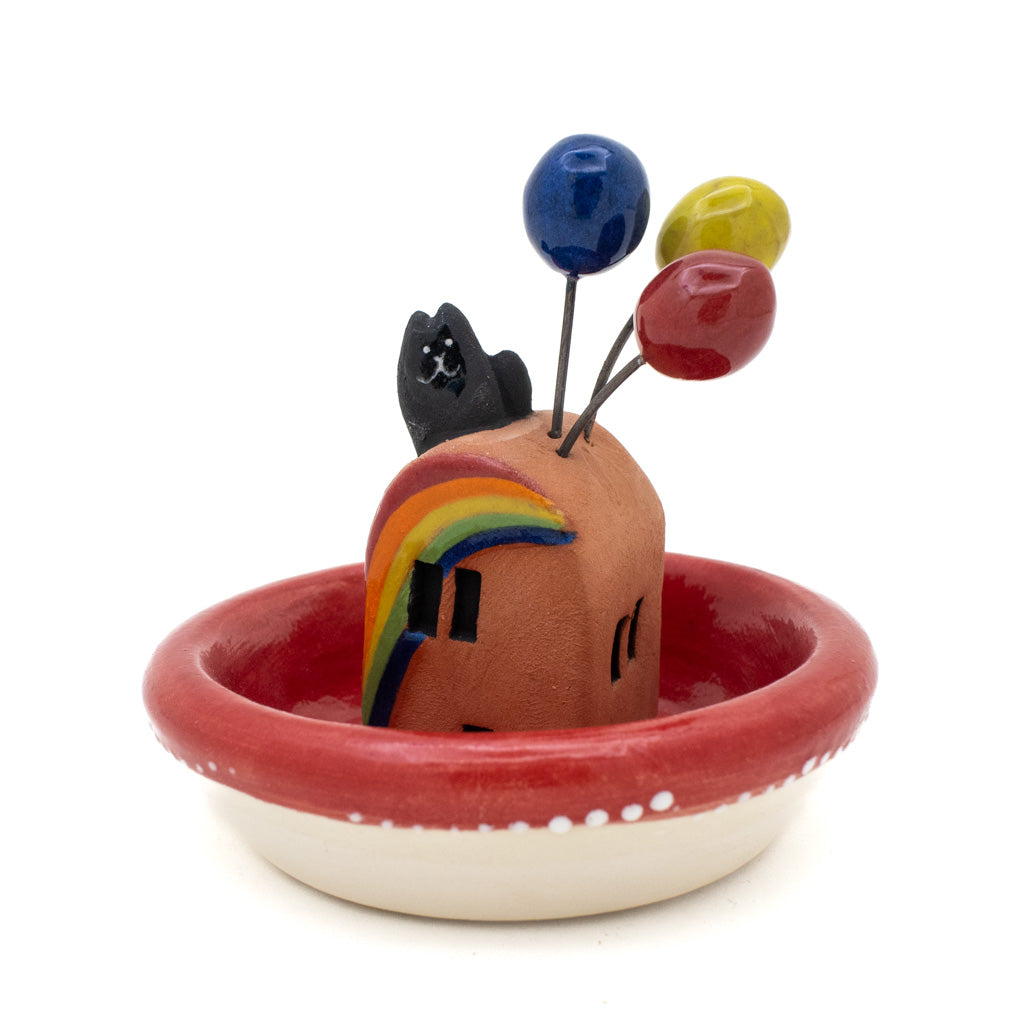 Red & Rainbow Cat-Sitta Balloons - Ceramic Incense Burner
