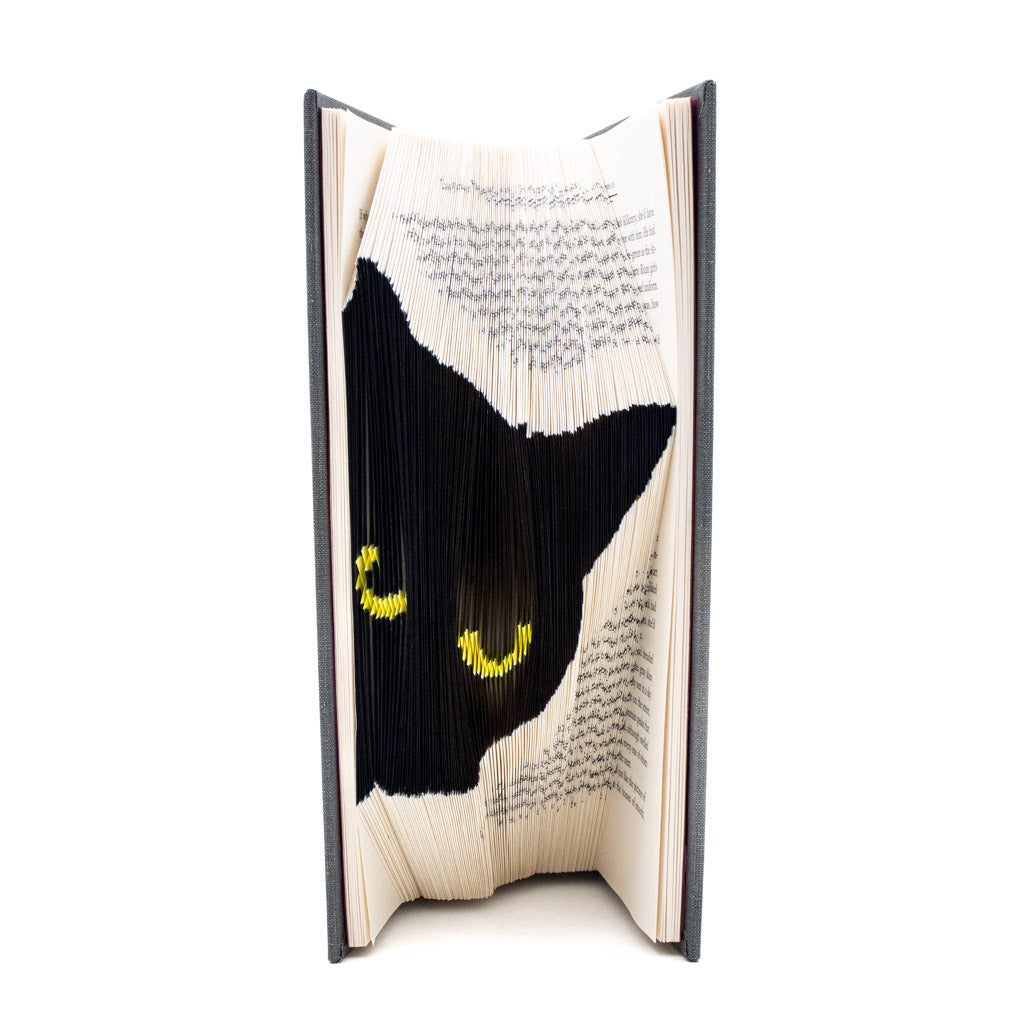 Peeking Black Cat - Grey Book Sculpture