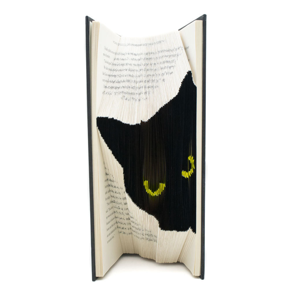 Peeking Black Cat - Black Book Sculpture