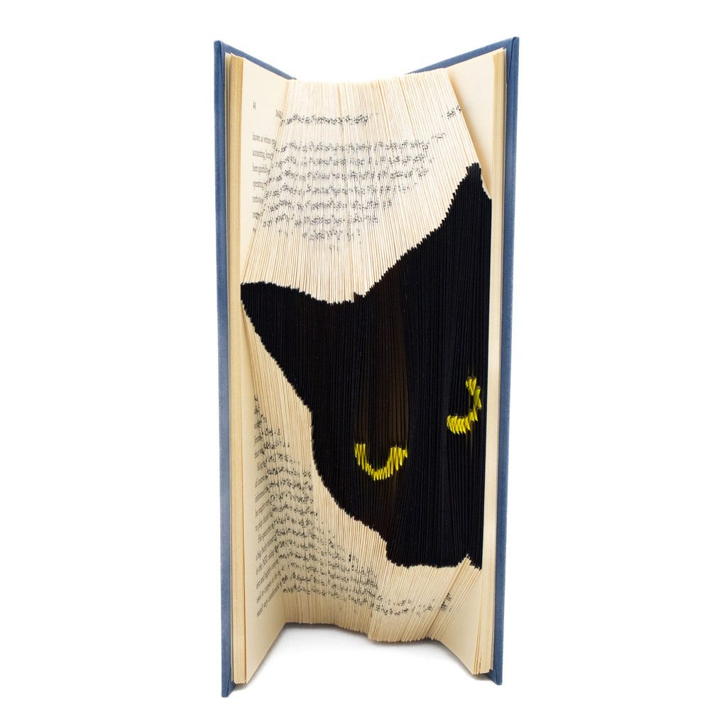 Peeking Black Cat - Navy/Black Book Sculpture