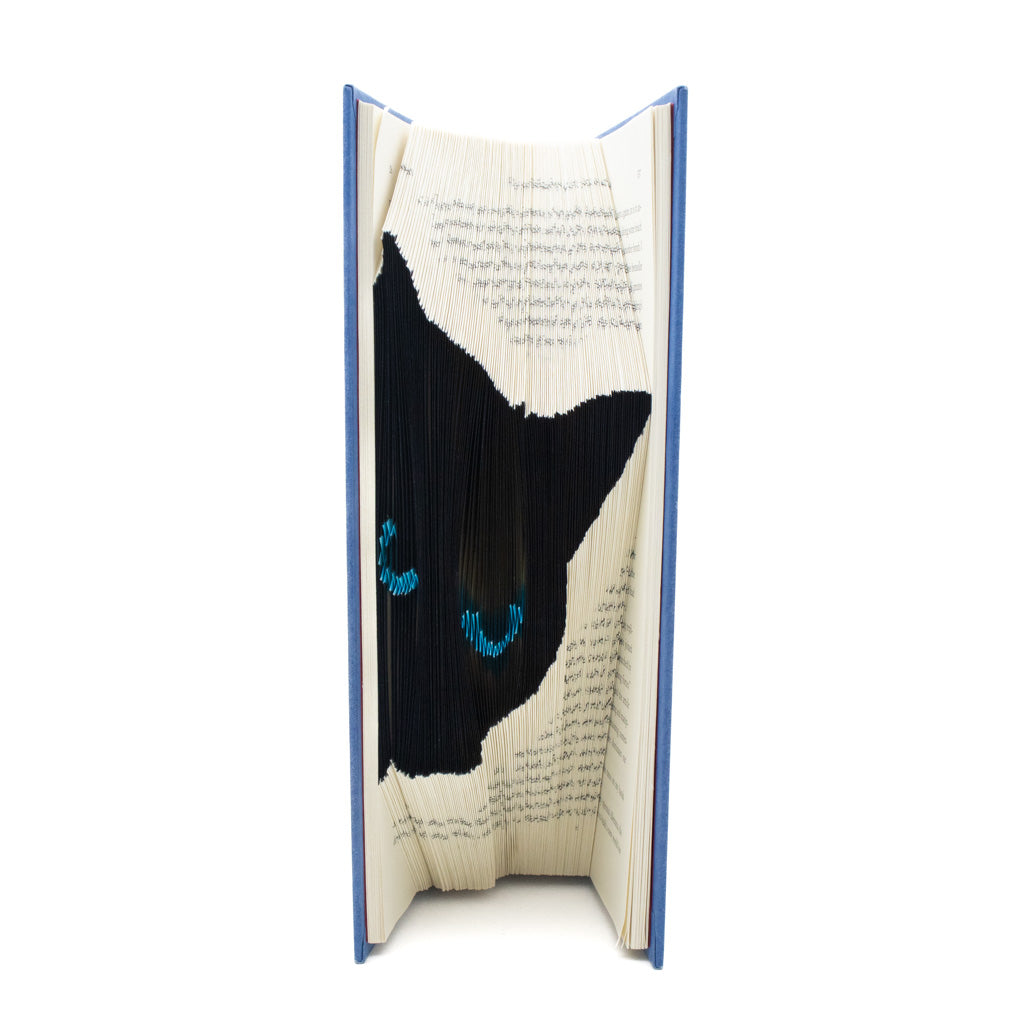Peeking Black Cat - Blue Book Sculpture