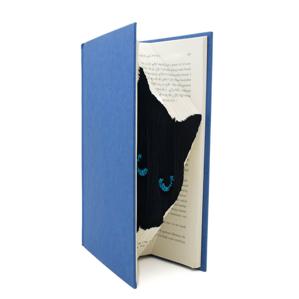 Peeking Black Cat - Blue Book Sculpture