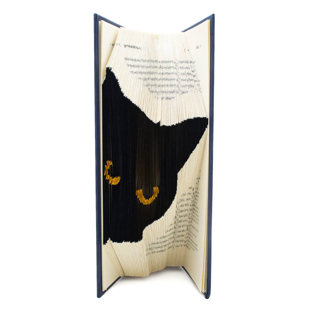 Peeking Black Cat - Navy/Red Book Sculpture
