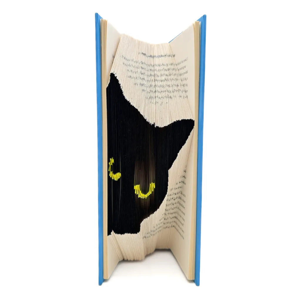 Peeking Black Cat - Yellow Eyes - Blue &amp; Black Book Sculpture