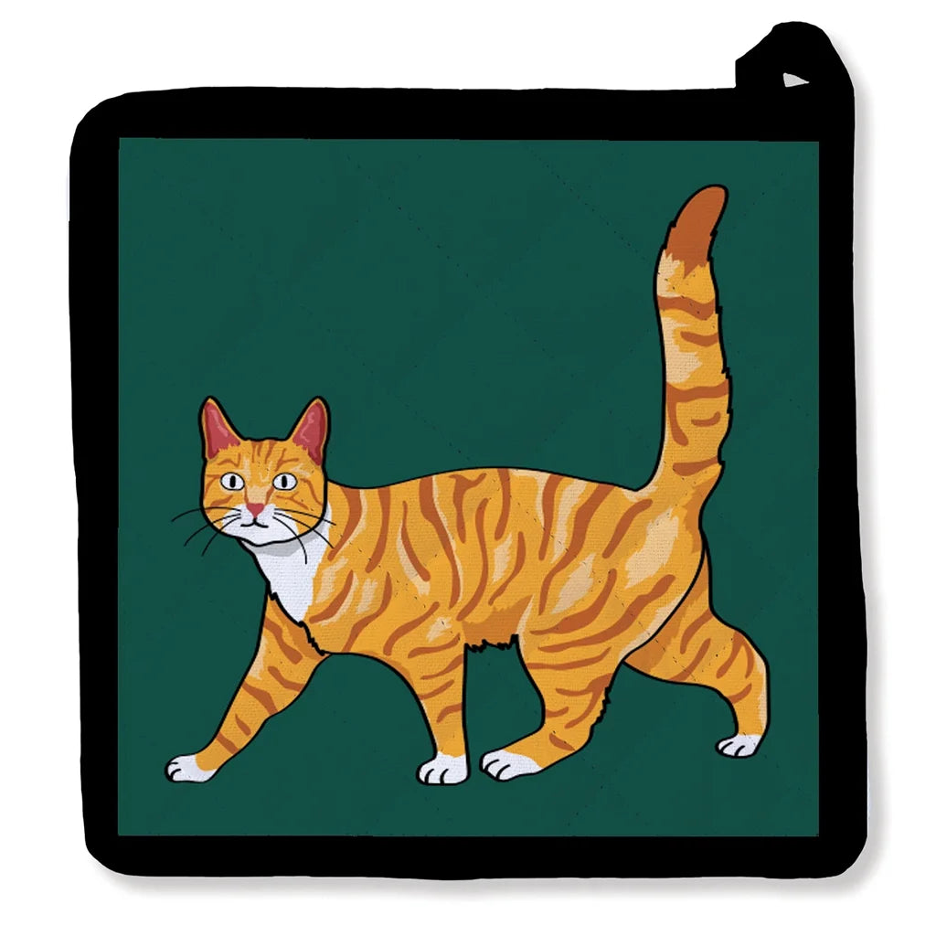 Orange Tabby on Green - Potholder