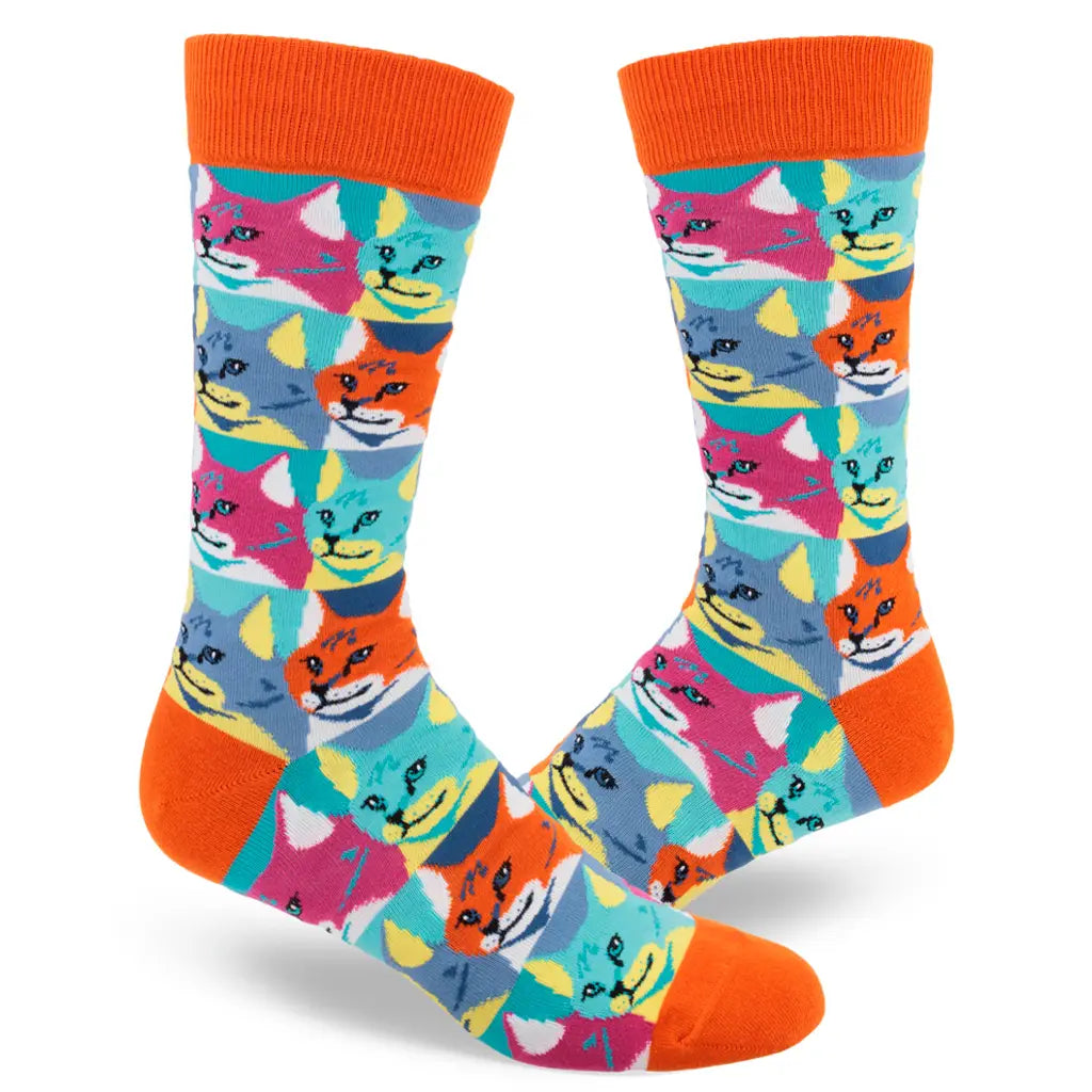 Orange Pop Art Cats - Crew Socks - L/XL