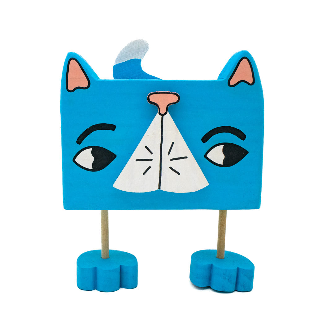 Blue Cat - Wood Sculpture