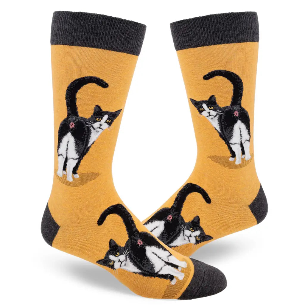 Yellow Tuxedo Cat Butt - Crew Socks - L/XL