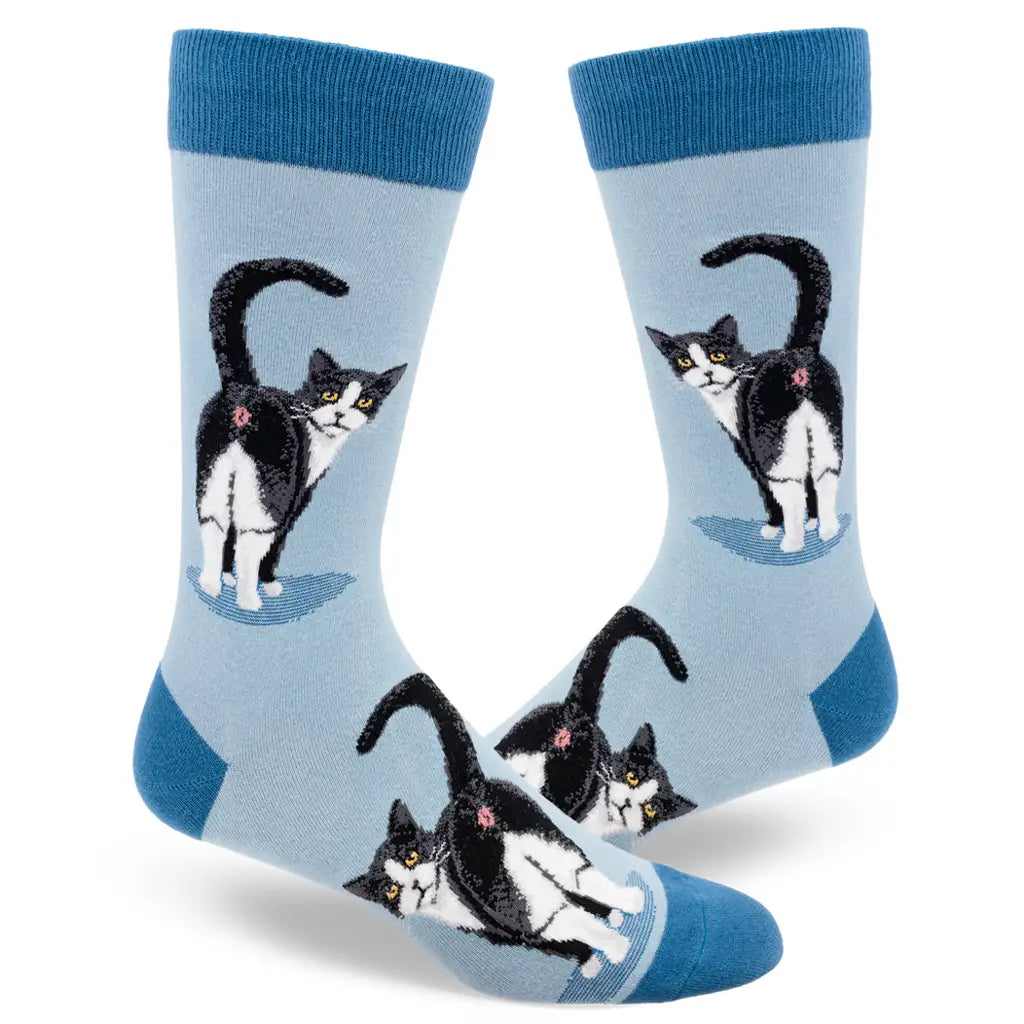 Blue Tuxedo Cat Butt - Crew Socks - L/XL