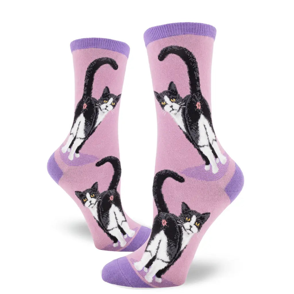 Mauve Tuxedo Cat Butt - Crew Socks - S/M