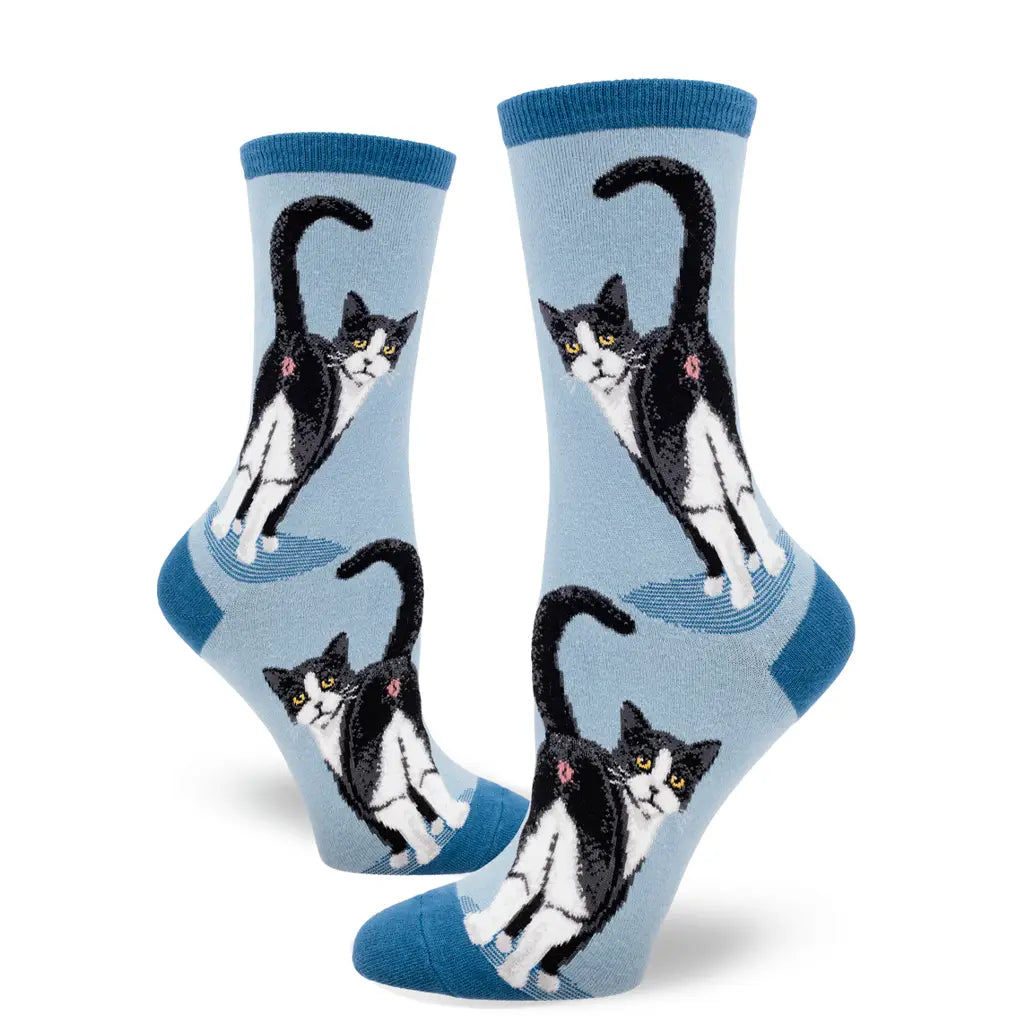 Blue Tuxedo Cat Butt - Crew Socks - S/M