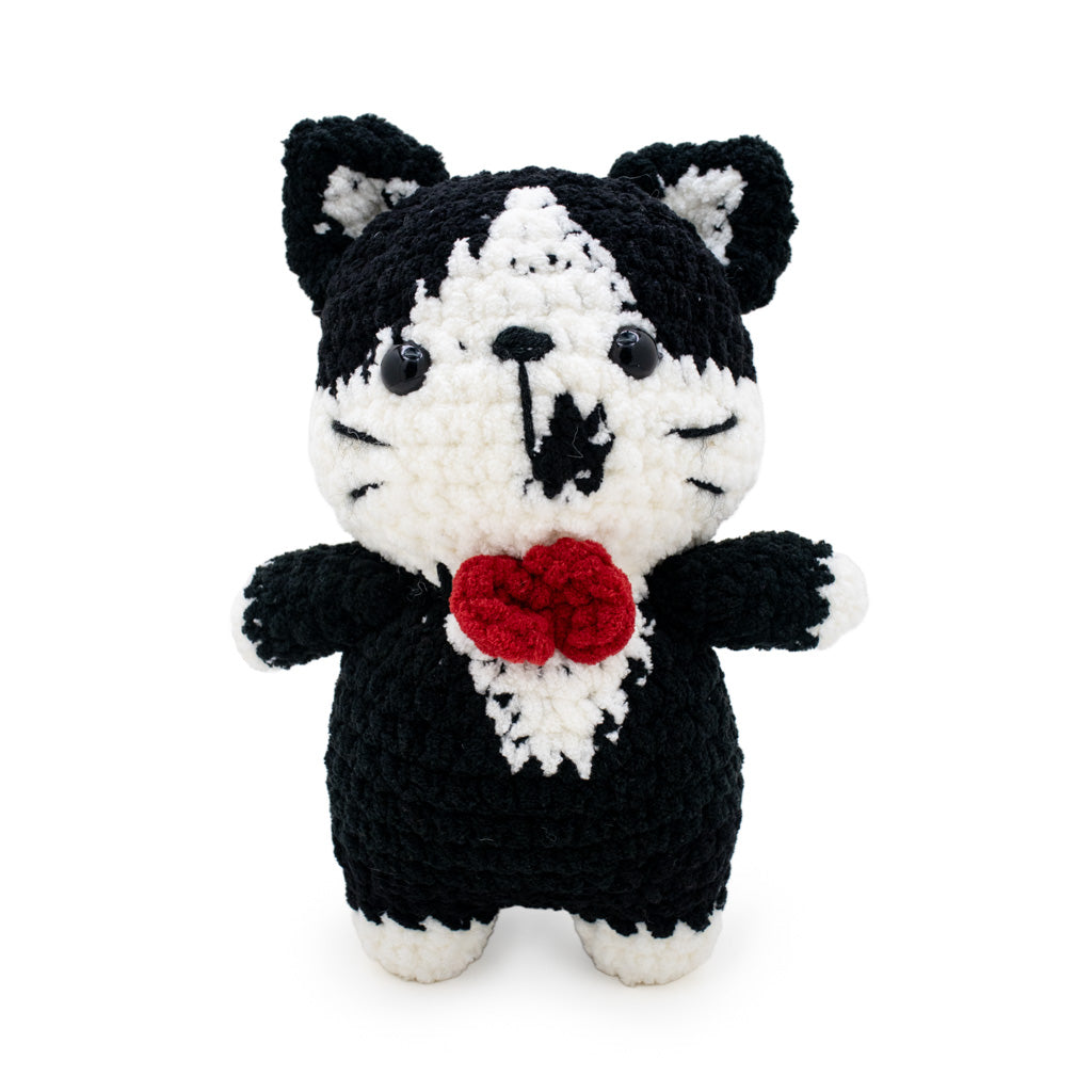 Red Bow Tuxedo Cat Kitty Doll - Hand Crochet