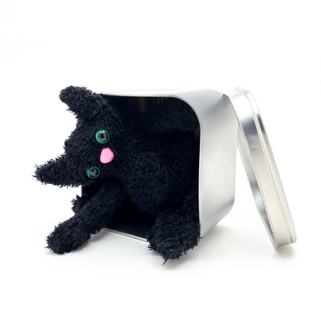 Fuzzy Black Kitty Kit-Tins - Handmade Cat Plushie in a Tin