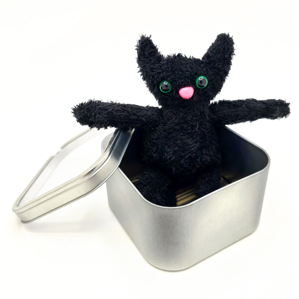 Fuzzy Black Kitty Kit-Tins - Handmade Cat Plushie in a Tin