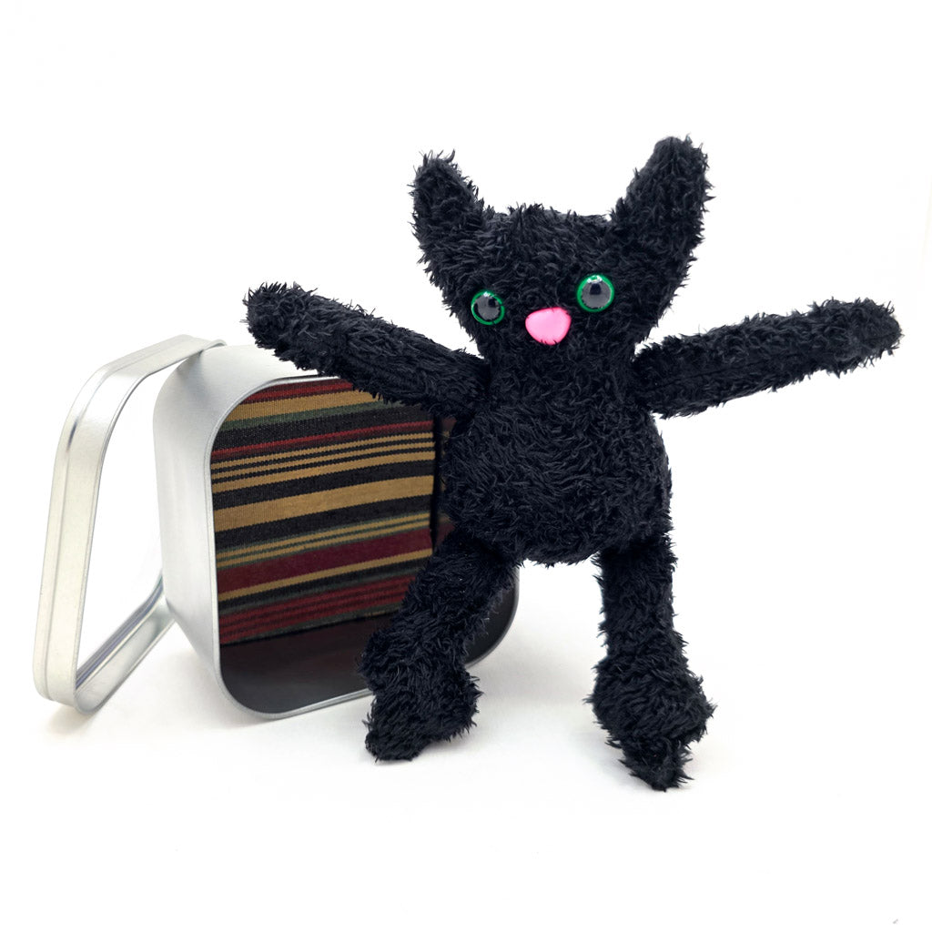 Fuzzy Black Kitty Kit-Tins - Handmade Cat Plushie in a Tin