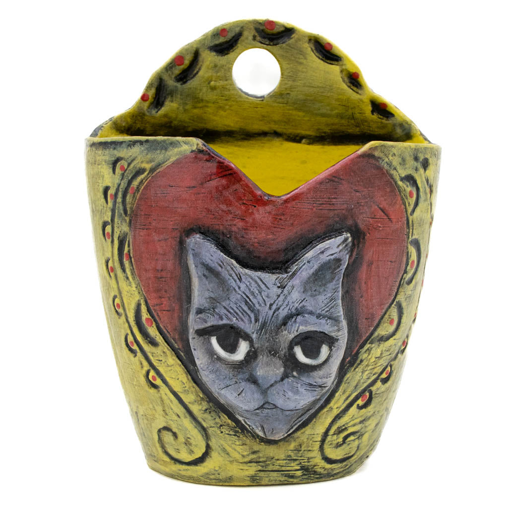 Lavender Cat - Ceramic Wall Pocket