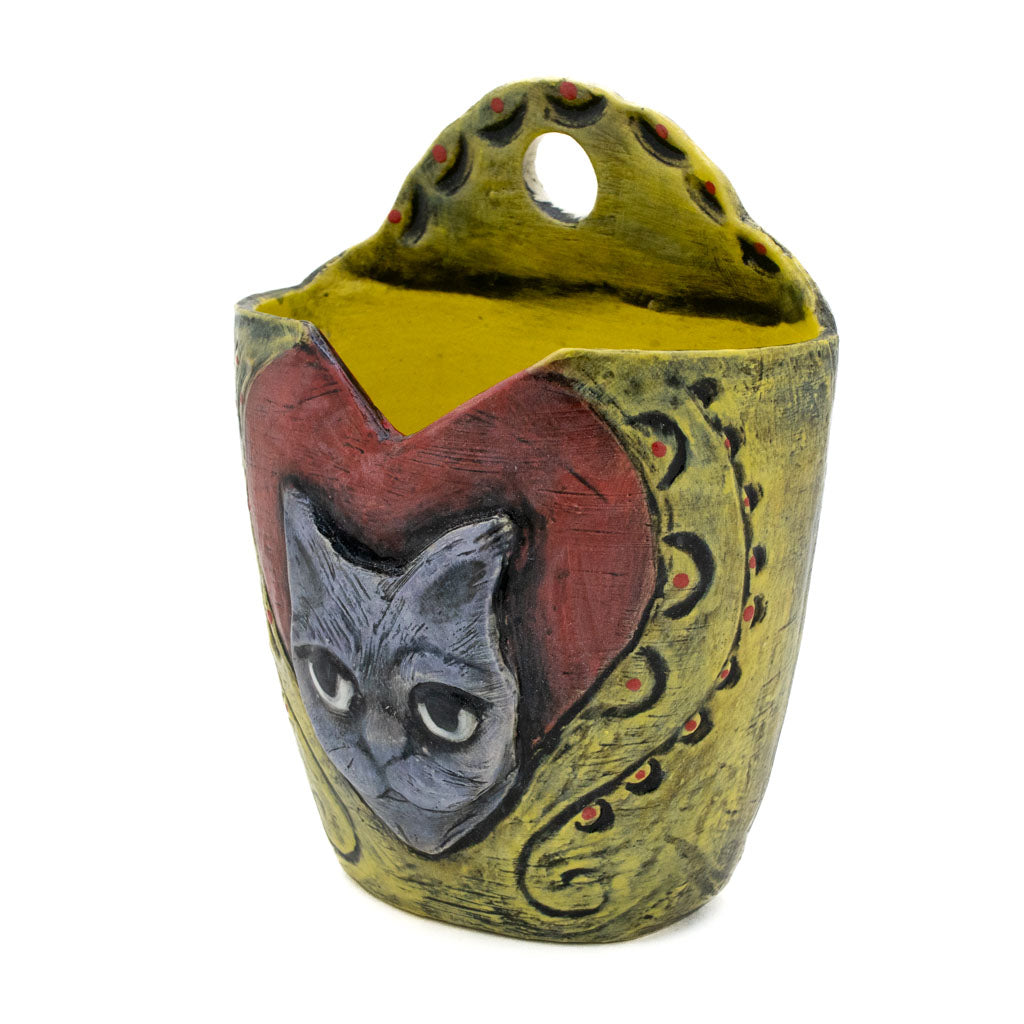 Lavender Cat - Ceramic Wall Pocket