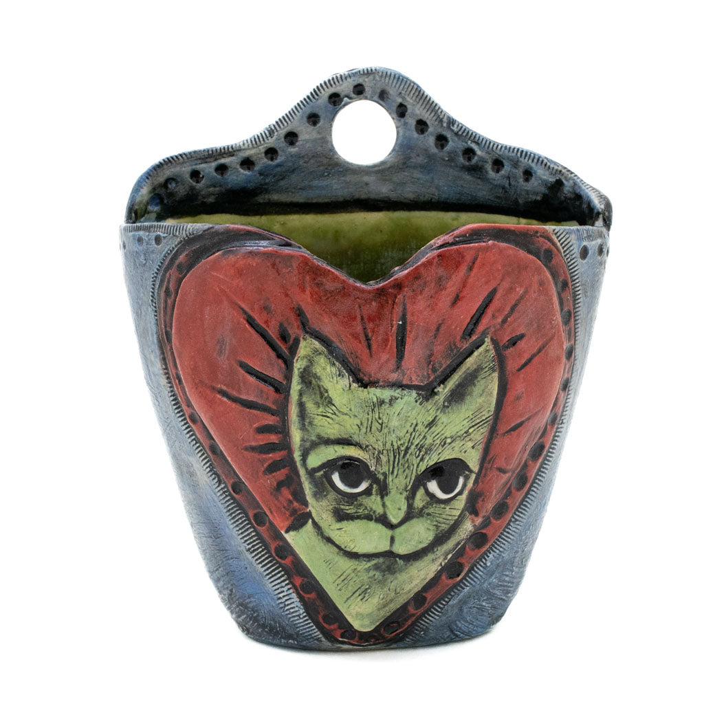 Sage Cat - Ceramic Wall Pocket