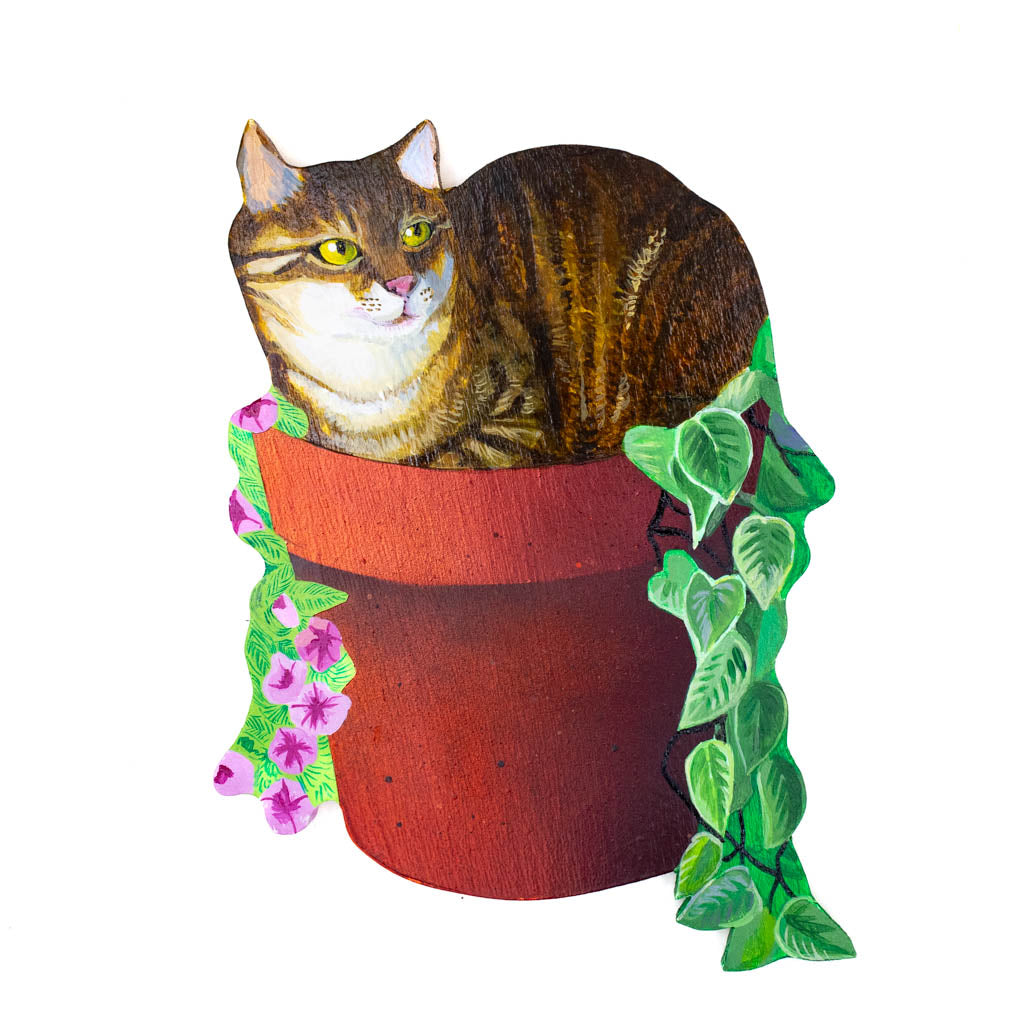 Brown Tabby Cat in Plants - Original Painting