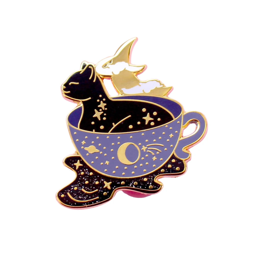 Black Cat Galaxy Teacup - Hard Enamel Pin