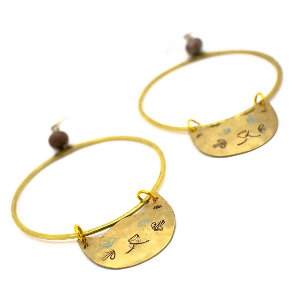 Amazonite Kitty Big Hoop - Brass Earrings