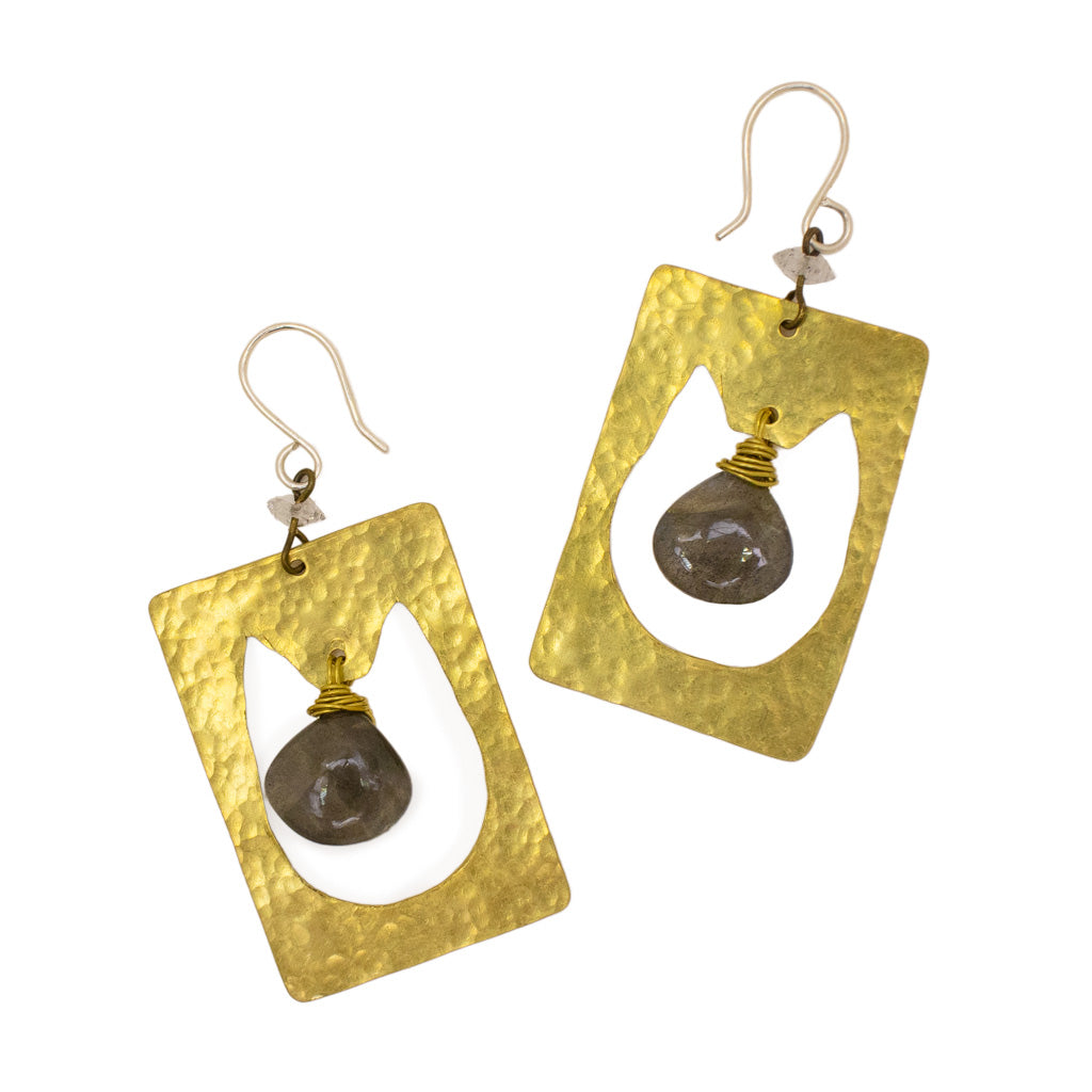 Labradorite Cats - Brass Earrings