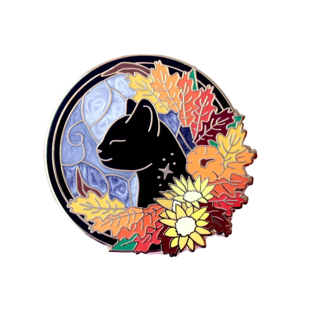 Fall Black Cat – Art Nouveau Collection - Hard Enamel Pin