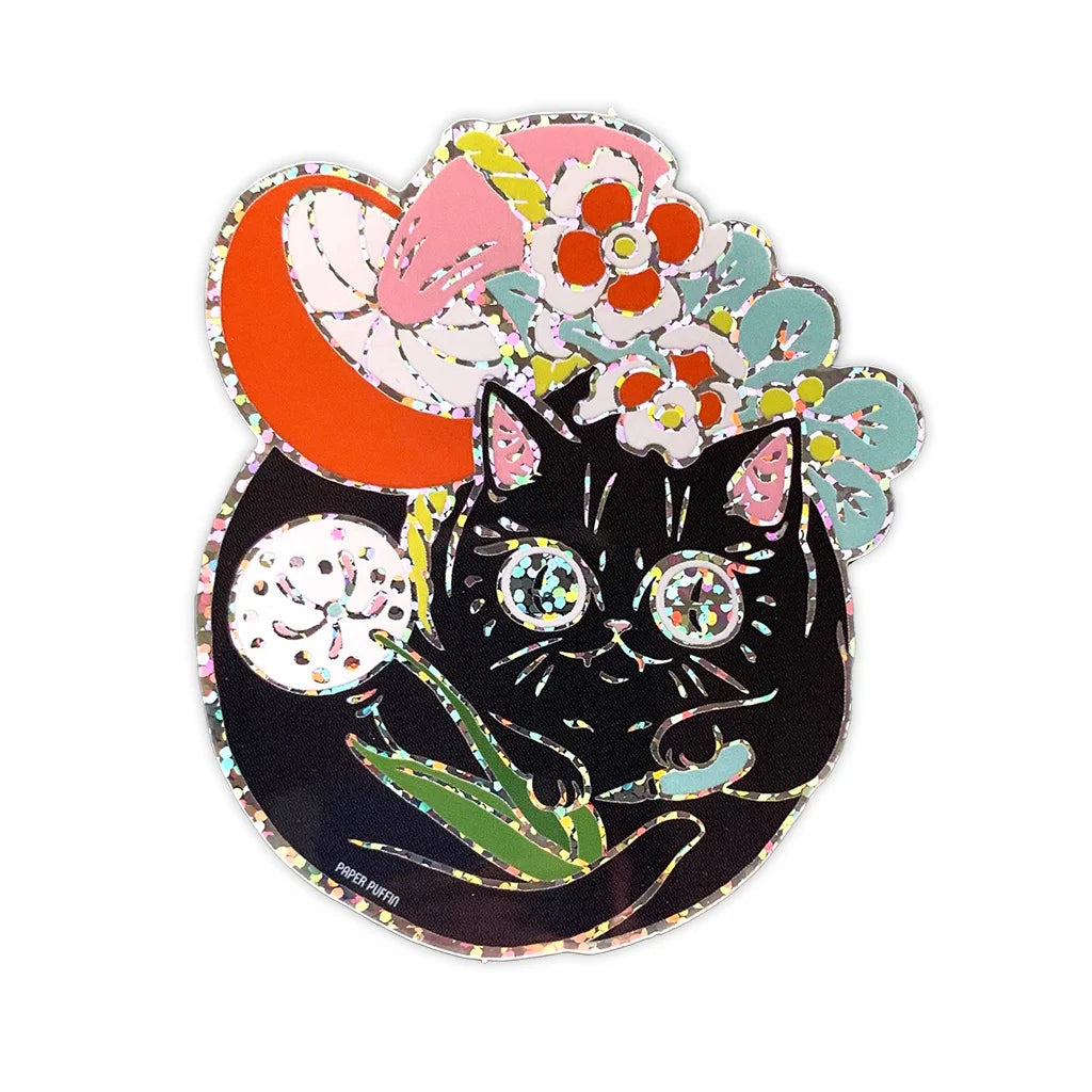 Curious Nature Cat - Die Cut Glitter Sticker