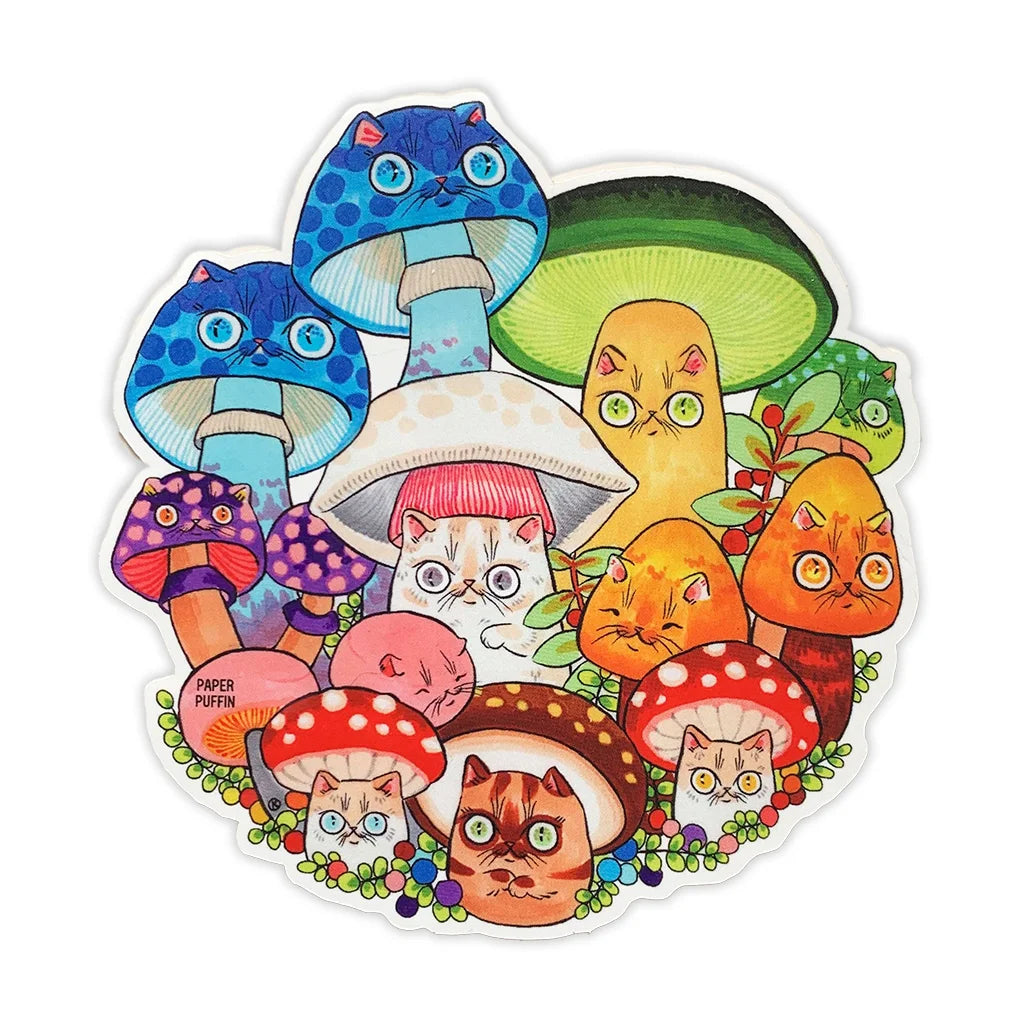 Rainbow Mushroom Cats - Large Die Cut Sticker
