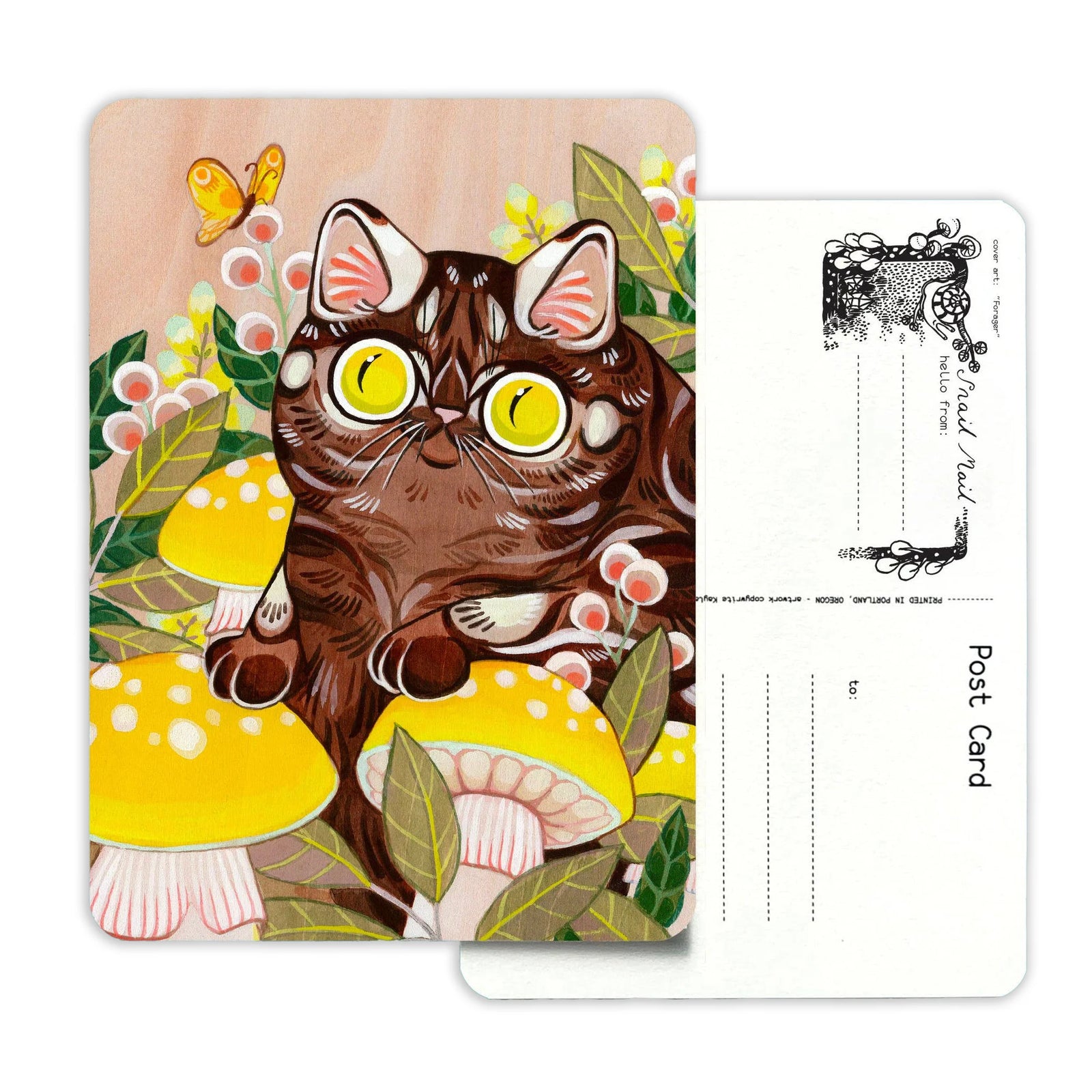 Yellow Butterfly Brown Tabby Cat - Postcard