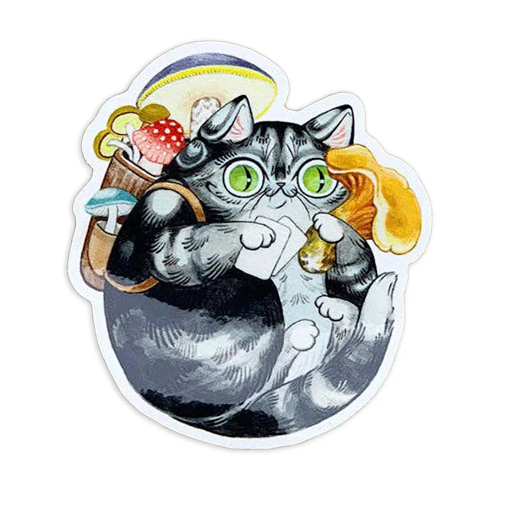 The Collector Foraging Mushroom Cat - Die Cut Sticker