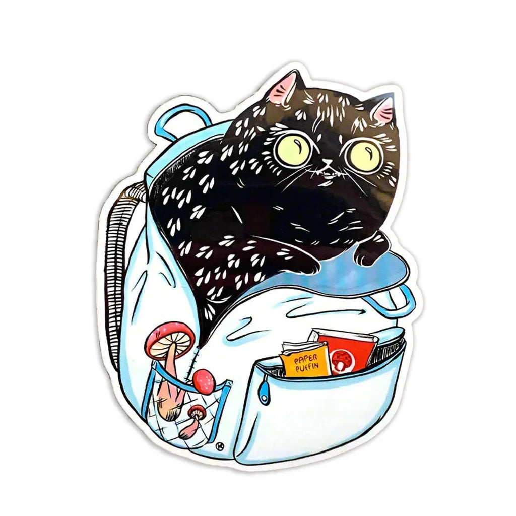 Forager Black Backpack Cat - Die Cut Sticker