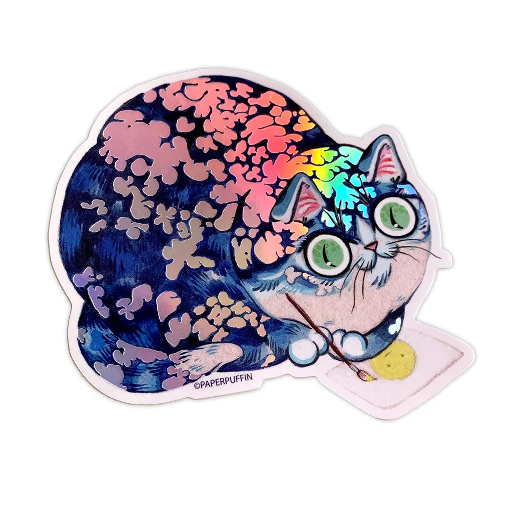 Magic Moody Painter Cat - Die Cut Holographic Sticker 