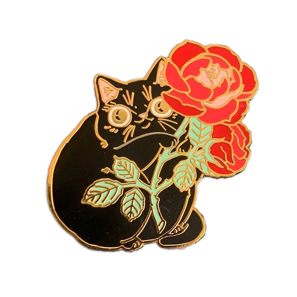 Black Cat Rose Kitty - Hard Enamel Pin