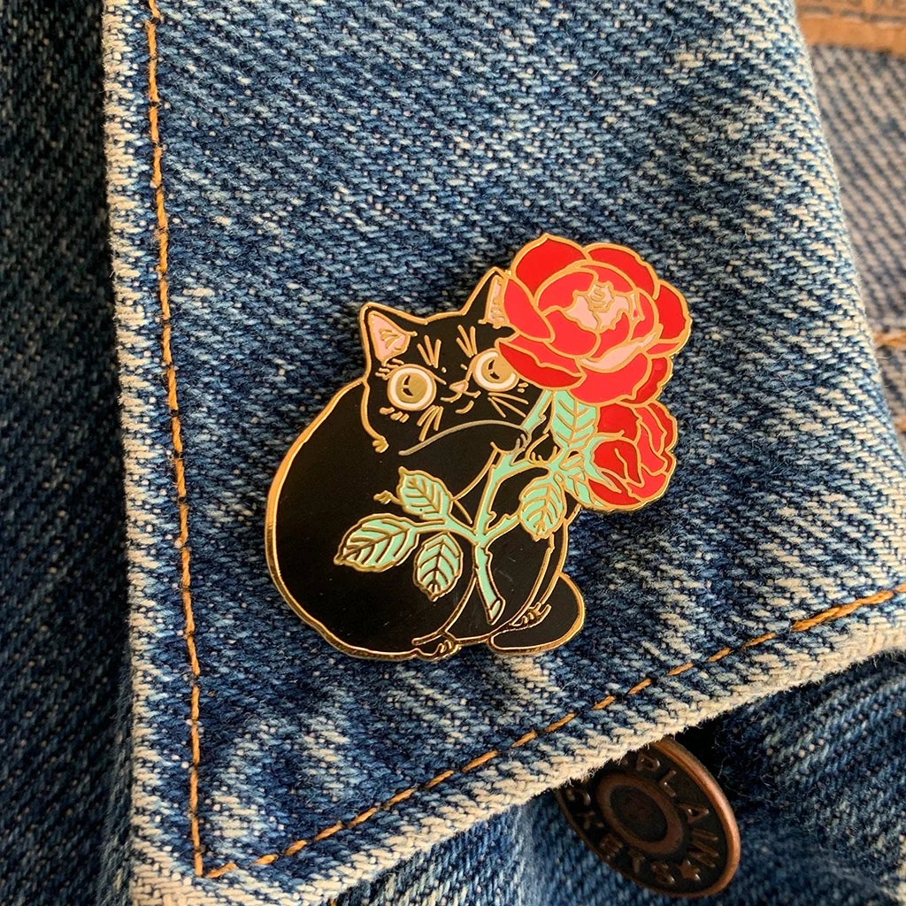 Black Cat Rose Kitty - Hard Enamel Pin